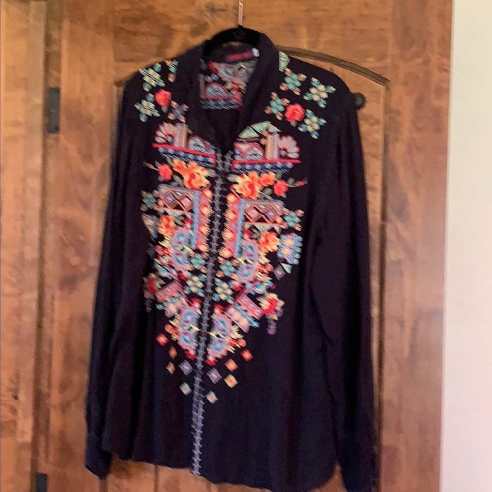 Johnny was silk shirt w/embroidery
